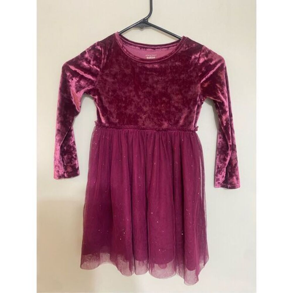 Girls long sleeve velvet feel purple sparkle jumping‎ brand dress size 5